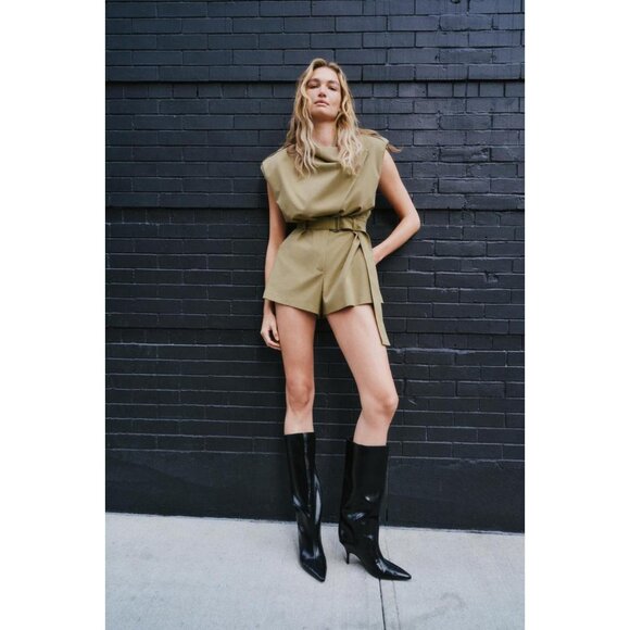 ZARA SHOULDER PAD PLAYSUIT WITH BELT - Picture 2 of 8